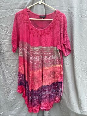 Greater Goods Pink Asymmetrical Boho Tunic Dress